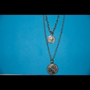 gold coin necklace with double chain